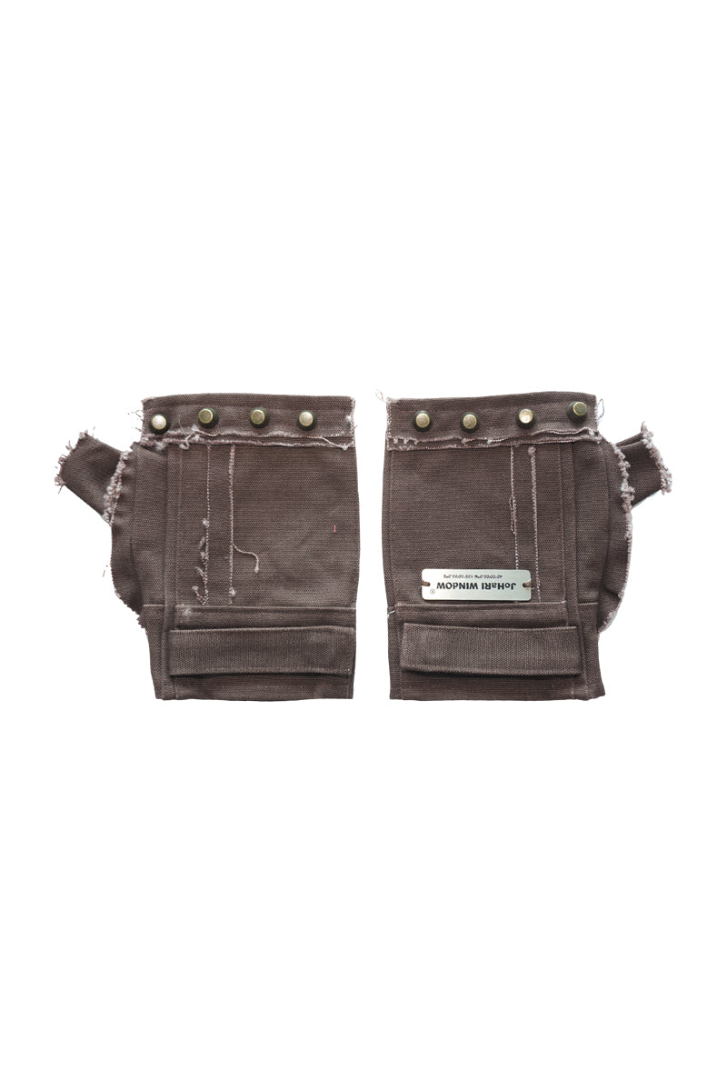 Brown Studded Utility Fingerless Gloves