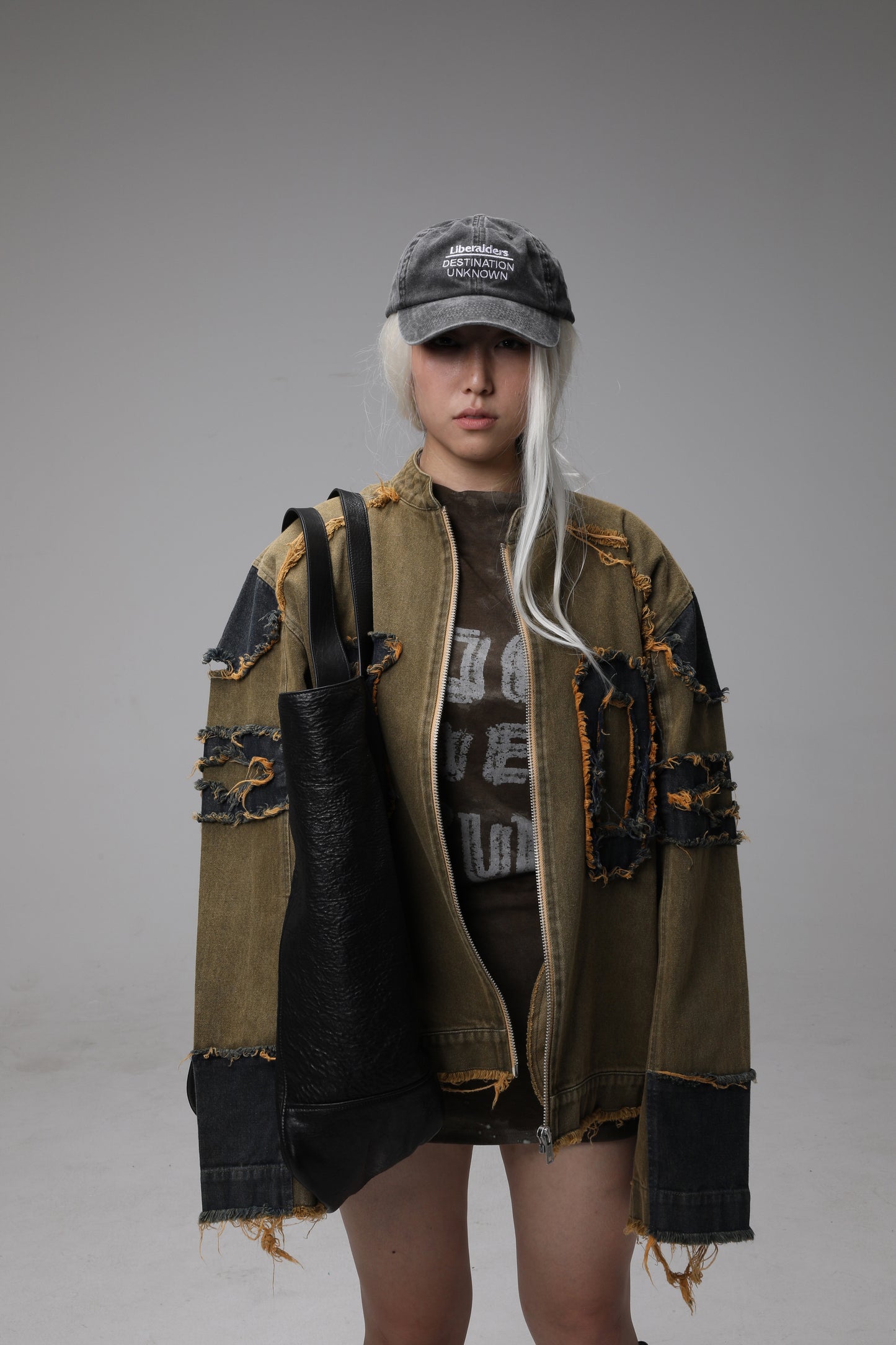 Distressed Patchwork Denim Jacket