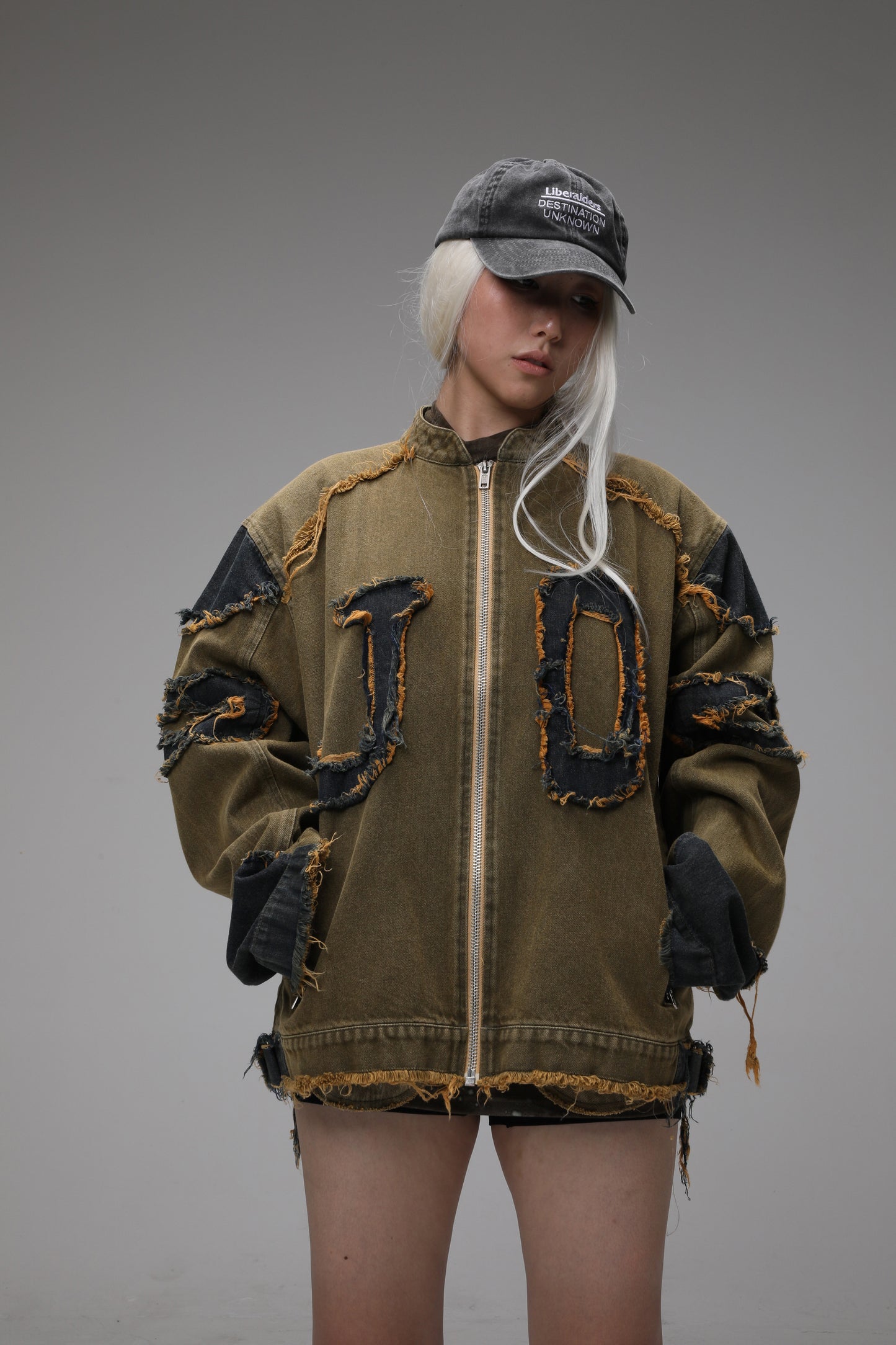 Distressed Patchwork Denim Jacket