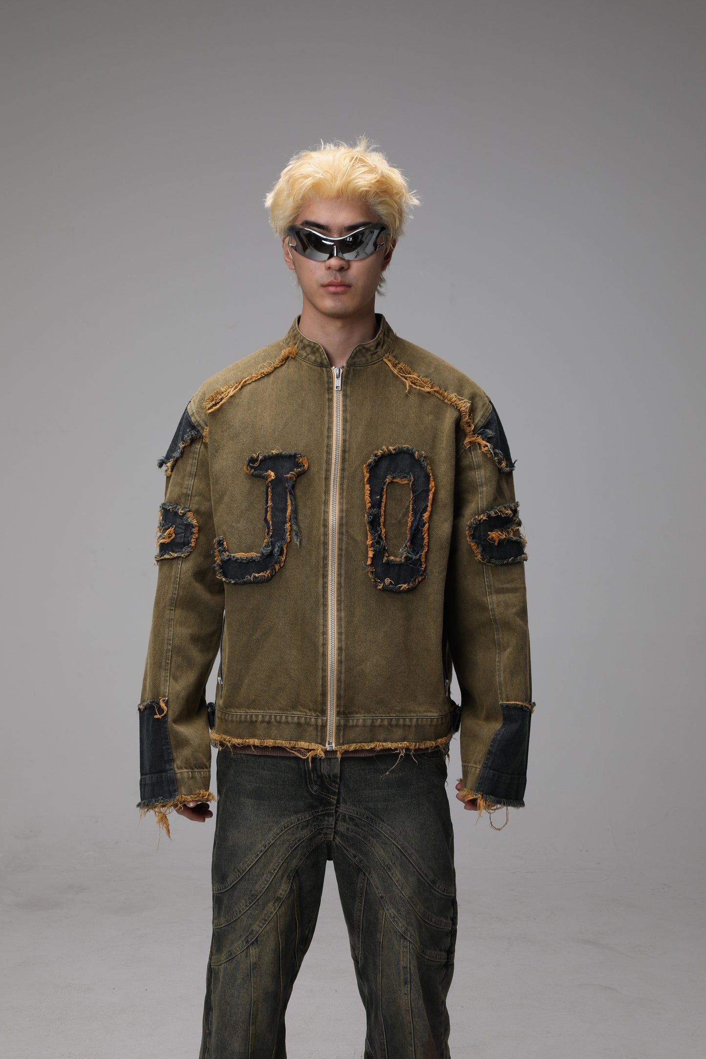 Distressed Patchwork Denim Jacket