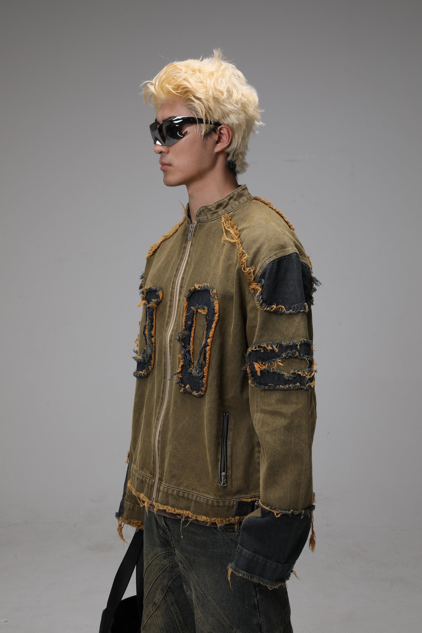 Distressed Patchwork Denim Jacket