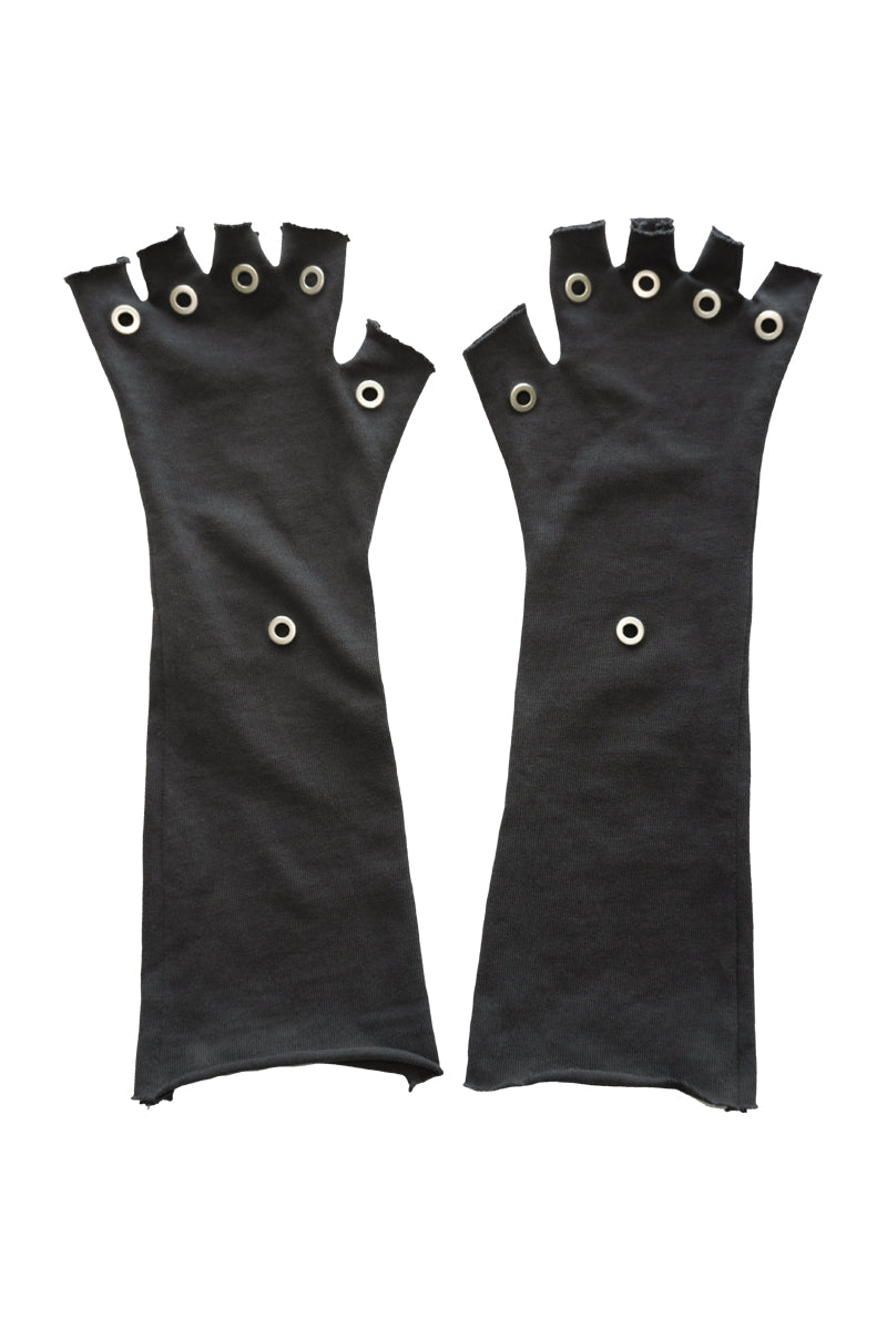 Black Grommet Long Fingerless Gloves