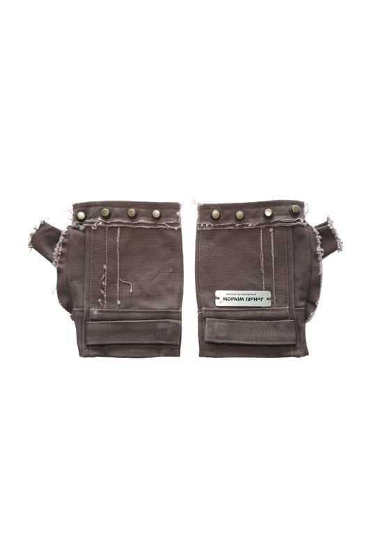 Brown Studded Utility Fingerless Gloves