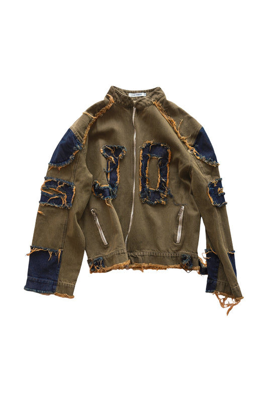 Distressed Patchwork Denim Jacket