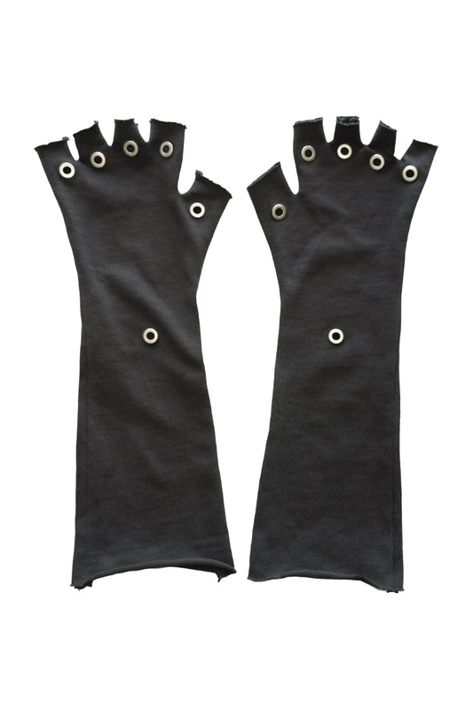 Black Grommet Long Fingerless Gloves